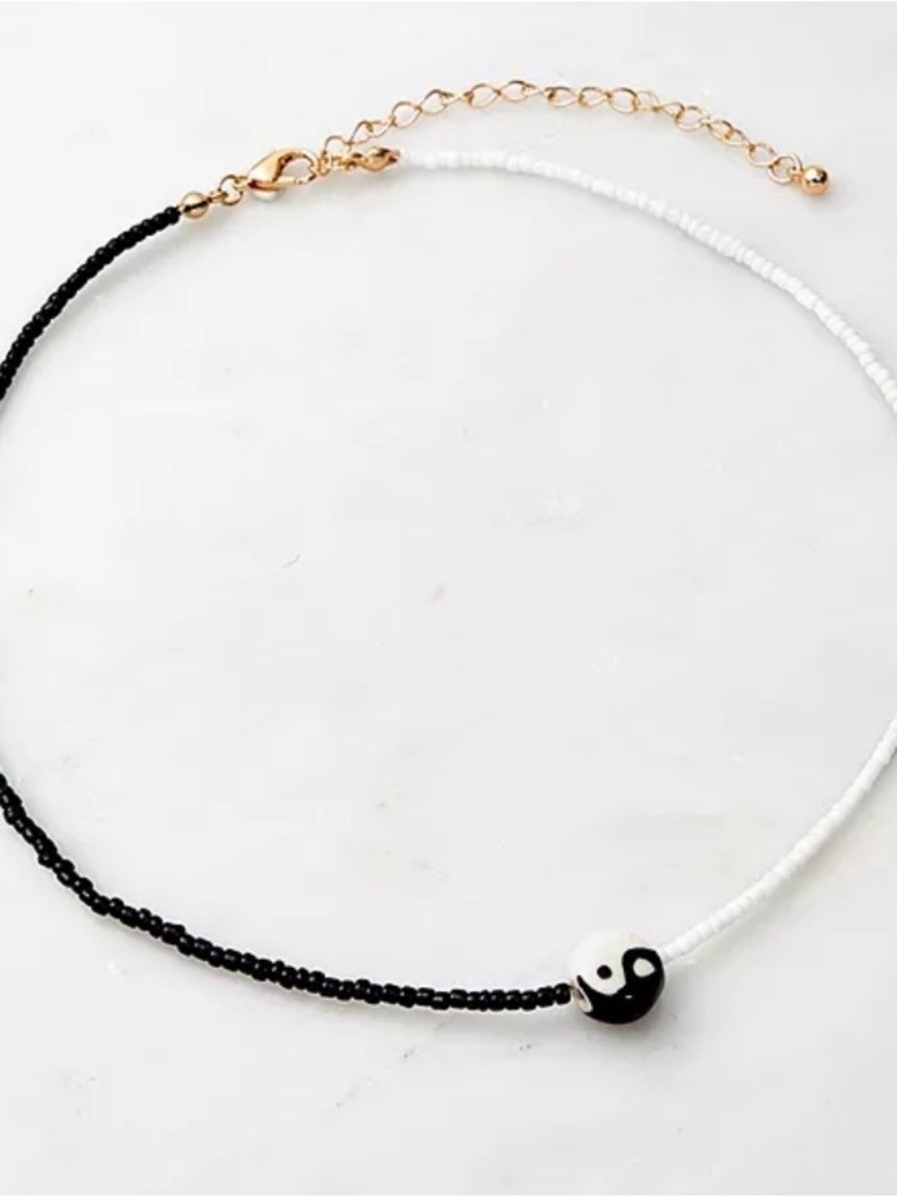 Urban Outfitters Yin Yang Beaded Choker Necklace - Black & White